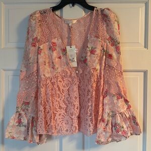 LoveShackFancy Floral Pink Lace Blouse
